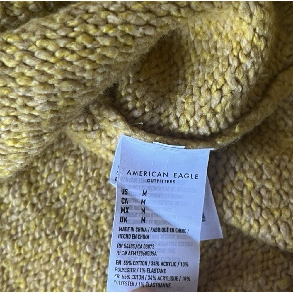 American Eagle Women's Size M Sweater Mustard Yellow Fair Isle Crop Brown Yellow - Picture 4 of 8
